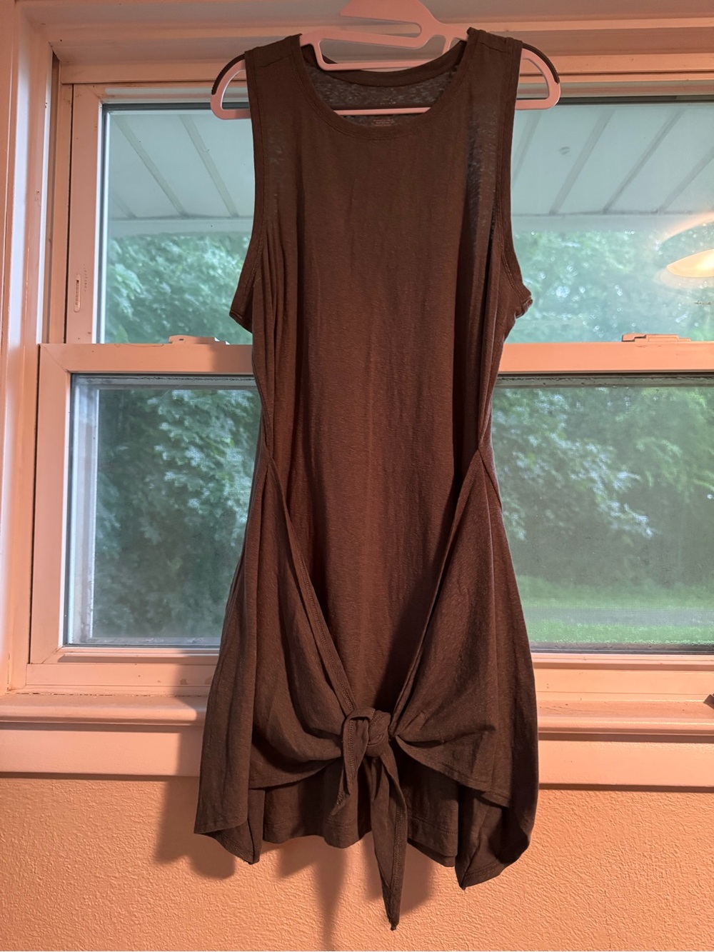 aerie Olive Green High-Low Tie-Front Sleeveless Dress